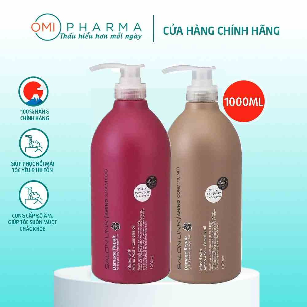 Bộ Dầu Gội, Xả Hoa Trà Phục Hồi Tóc Hư Tổn Salon Link Salonlink Damage & Repair 1000ml Nhật Bản (đỏxnâu)