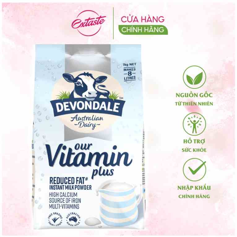 Sữa tươi dạng bột nguyên kem devondale vitamin plus 1kg thêm 14 loại vitamin a2 cho bé phát triển toàn diện Healthy care