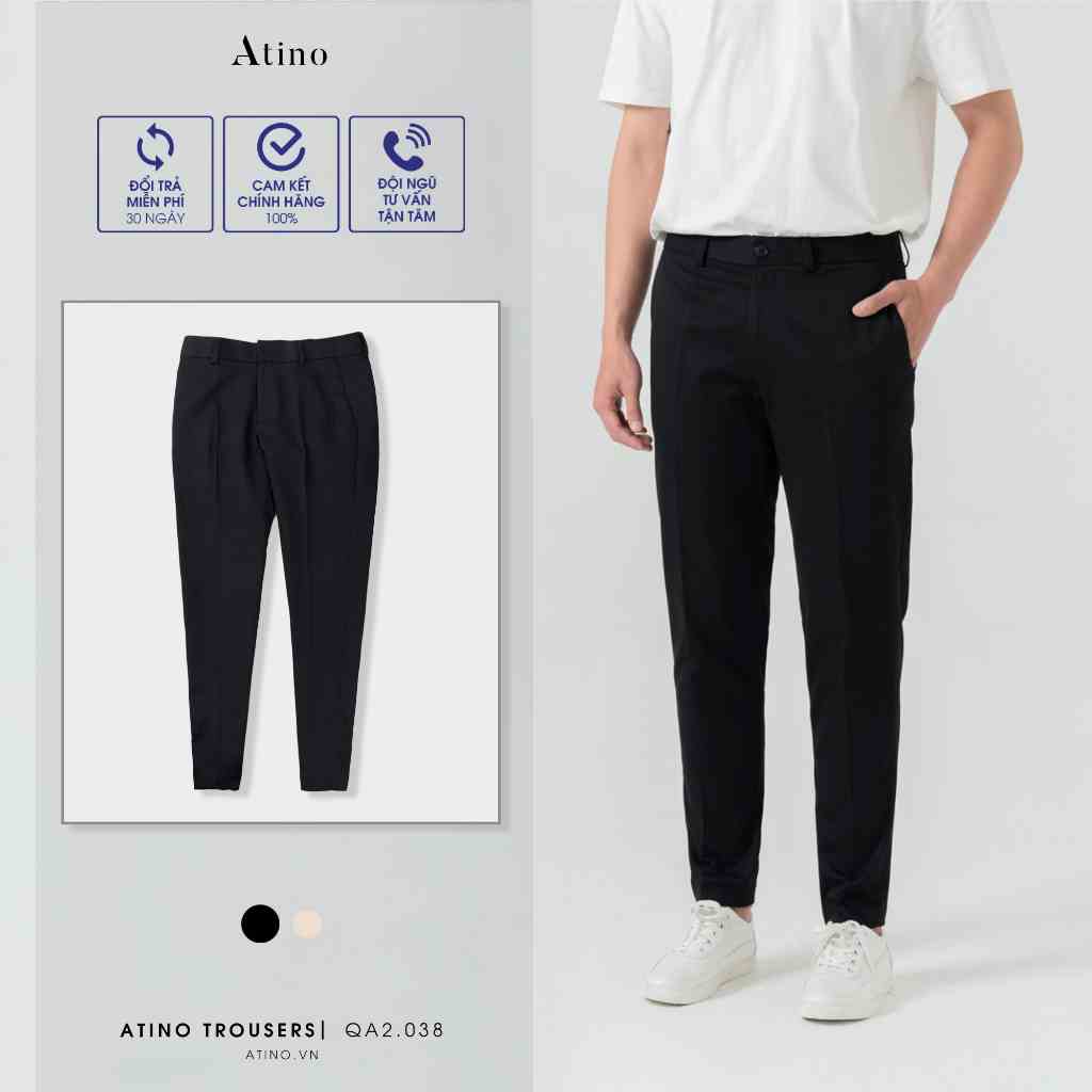 Quần Âu Nam Trơn ATINO Vải Polyester Co Giãn Pha Rayon Thông Thoáng Form Slim-Fit QA2.038