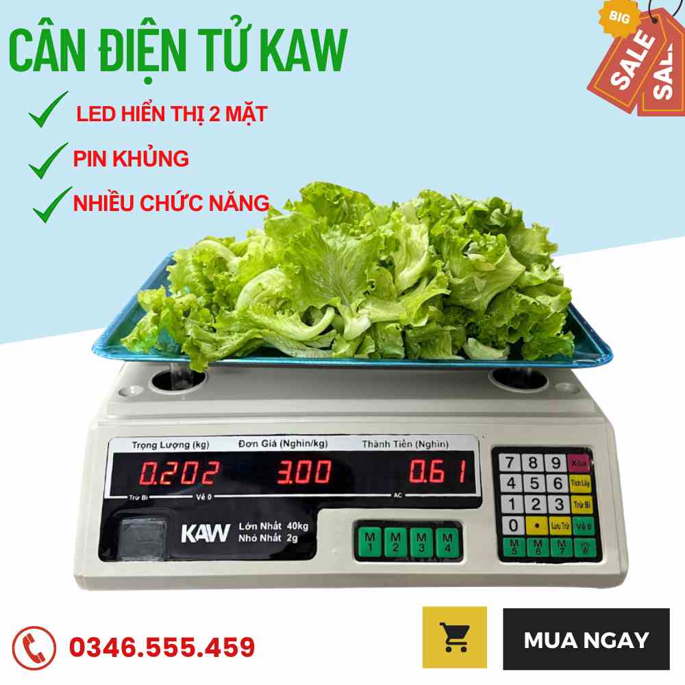 Cân điện tử tính tiền KAW 40Kg dễ sử dụng, cân tính giá nhiều chức năng cộng dồn, nhớ giá bảo hành 12 tháng