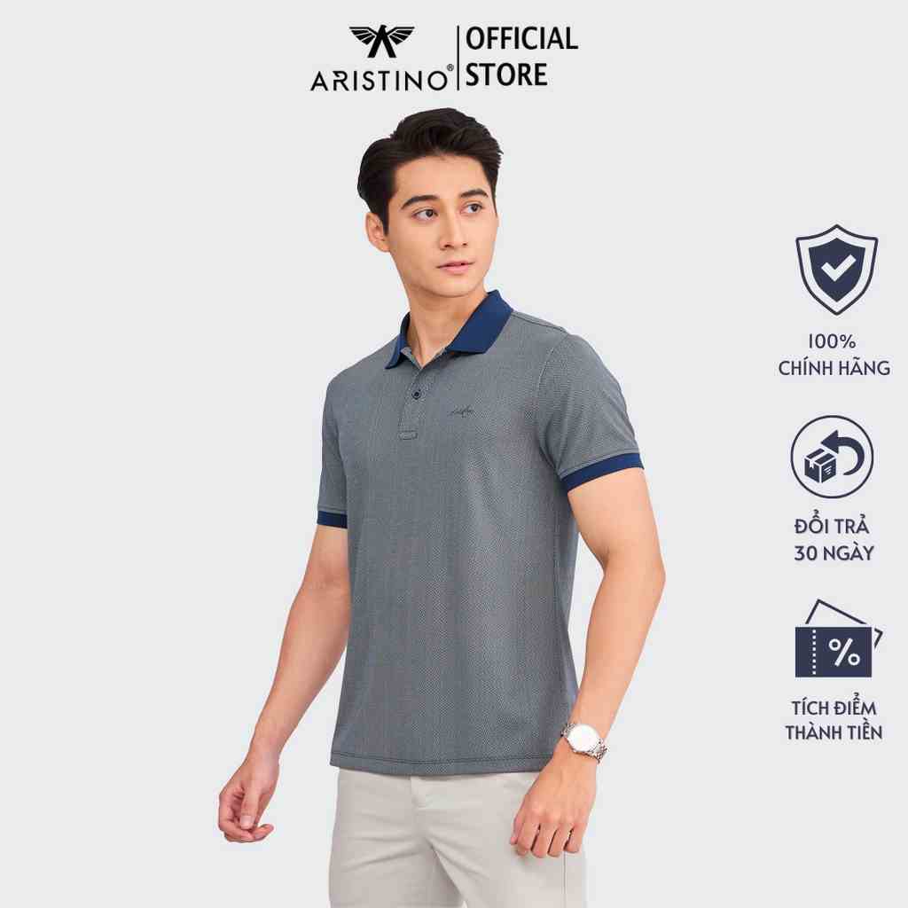 Áo polo nam ngắn tay ARISTINO phom Regular fit thoải mái, họa tiết dệt nam tính, ấn tượng - APS025S3