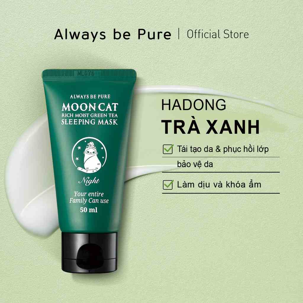 Mặt nạ ngủ ALWAYS BE PURE Moon Cat chiết xuất trà xanh giàu chất dưỡng ẩm 50ml