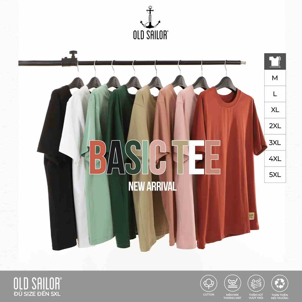 Áo Thun Cổ Tròn OLD SAILOR Thiết Kế Trơn Basic Chất Cotton Mềm Mịn Bigsize