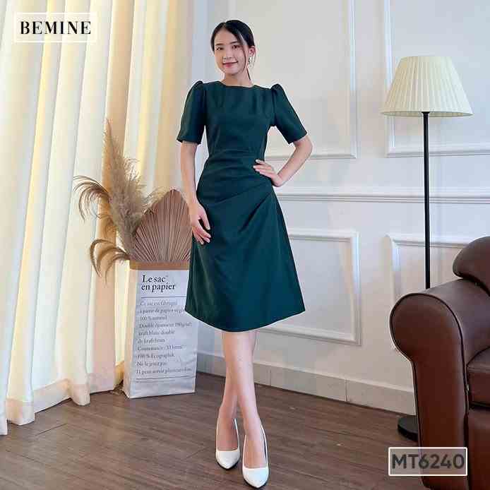 Đầm cổ tròn xếp li eo BEMINE MT6240