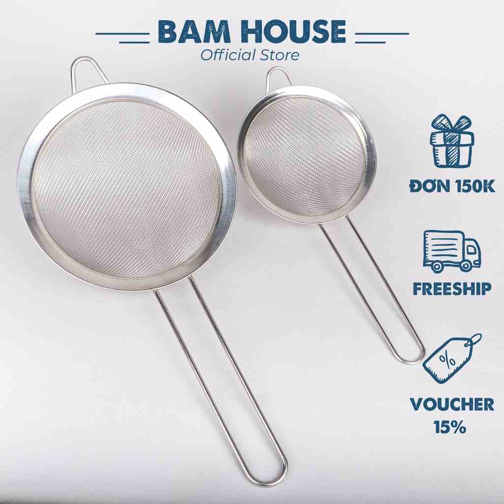 Rây lọc inox 2 lớp Bam House viền cứng tay cầm cách nhiệt cao cấp RLC05 - Gia dụng bếp