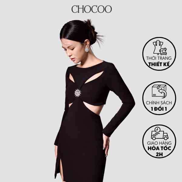 Đầm tay Dài Halter Dress Thiết Kế Coup Ngưc Vải Mịn Dày Dặn Tôn Dáng Phong Cách Quyến Rũ Màu Đen