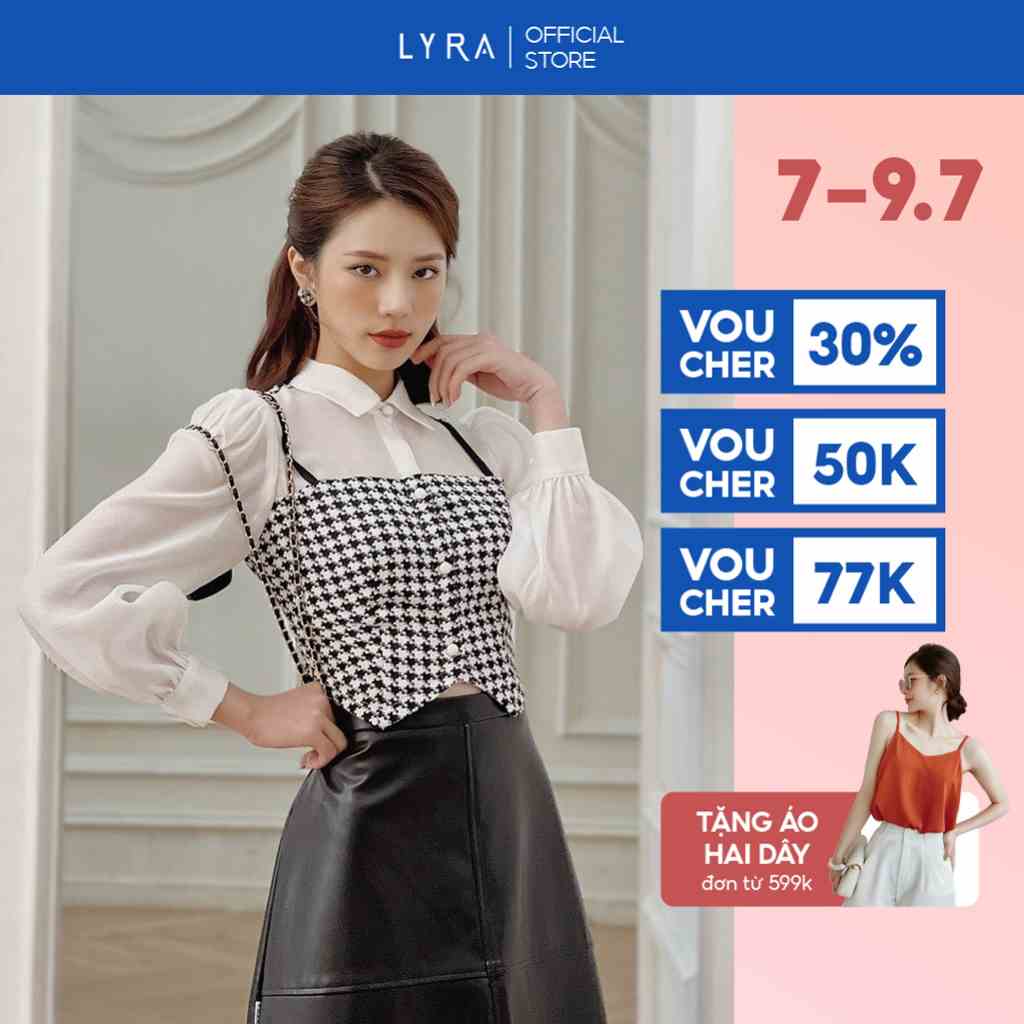 Áo layer họa tiết dáng tuxedo LYRA thiết kế, sơ mi kiểu cách điệu xinh xắn-LWTAO068