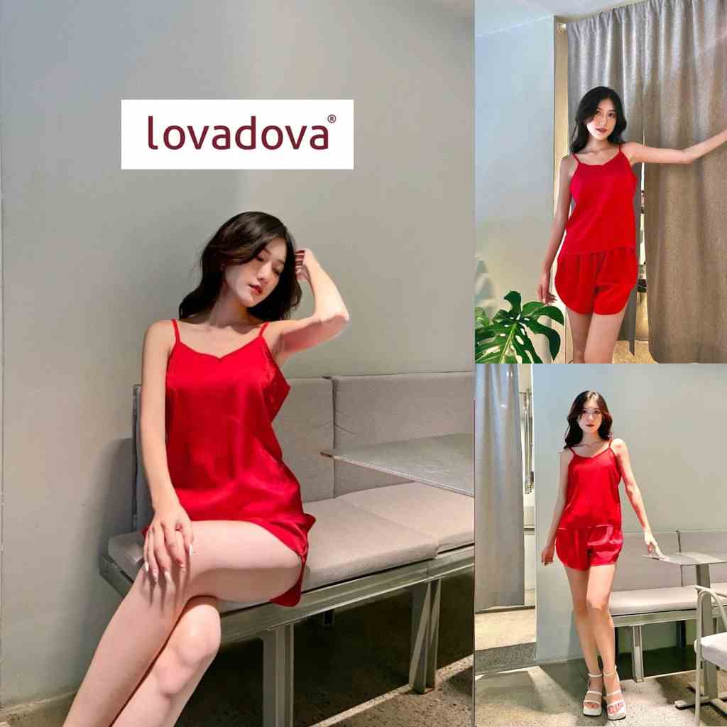 [Mã BMLTB200 giảm đến 100K đơn 499K] Set bộ đồ ngủ lụa màu đỏ - Lovadova 22O06C008