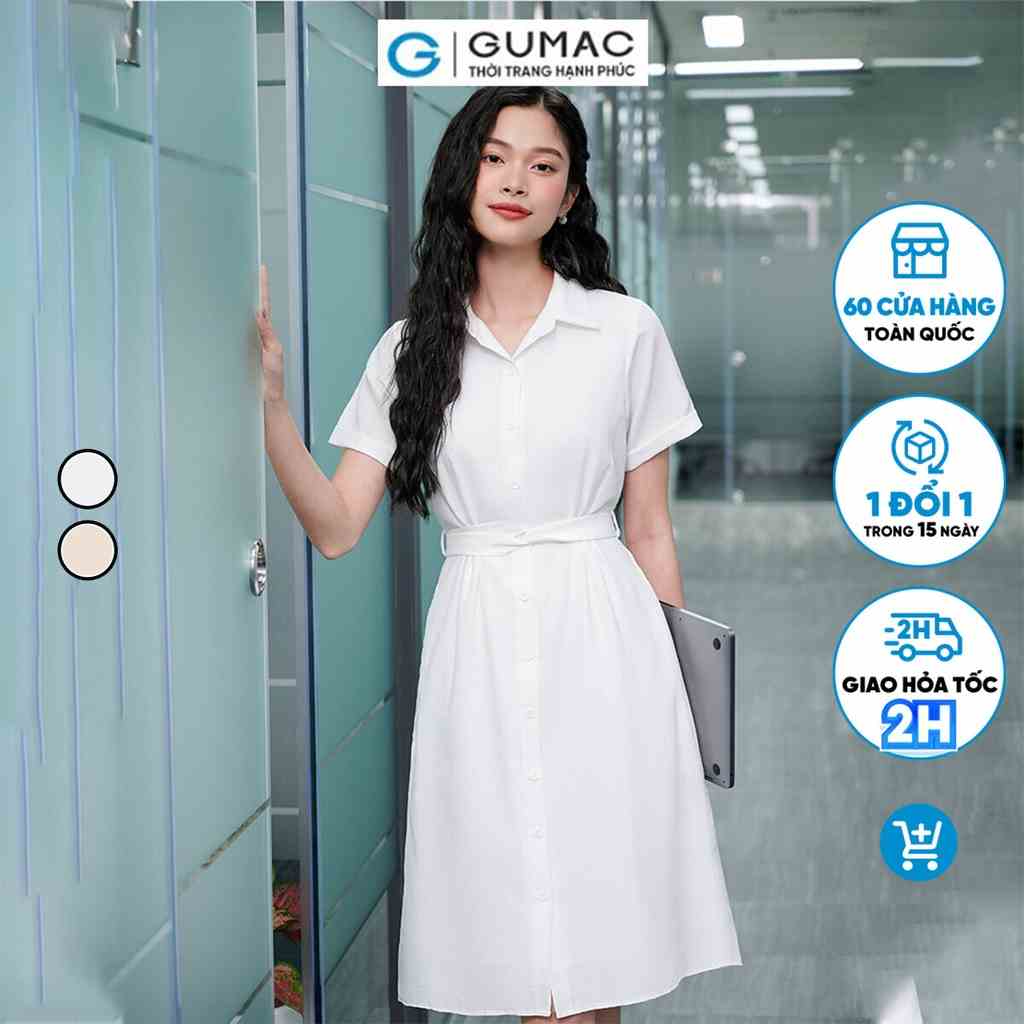 Đầm sơ mi thắt eo thời trang GUMAC DD03046