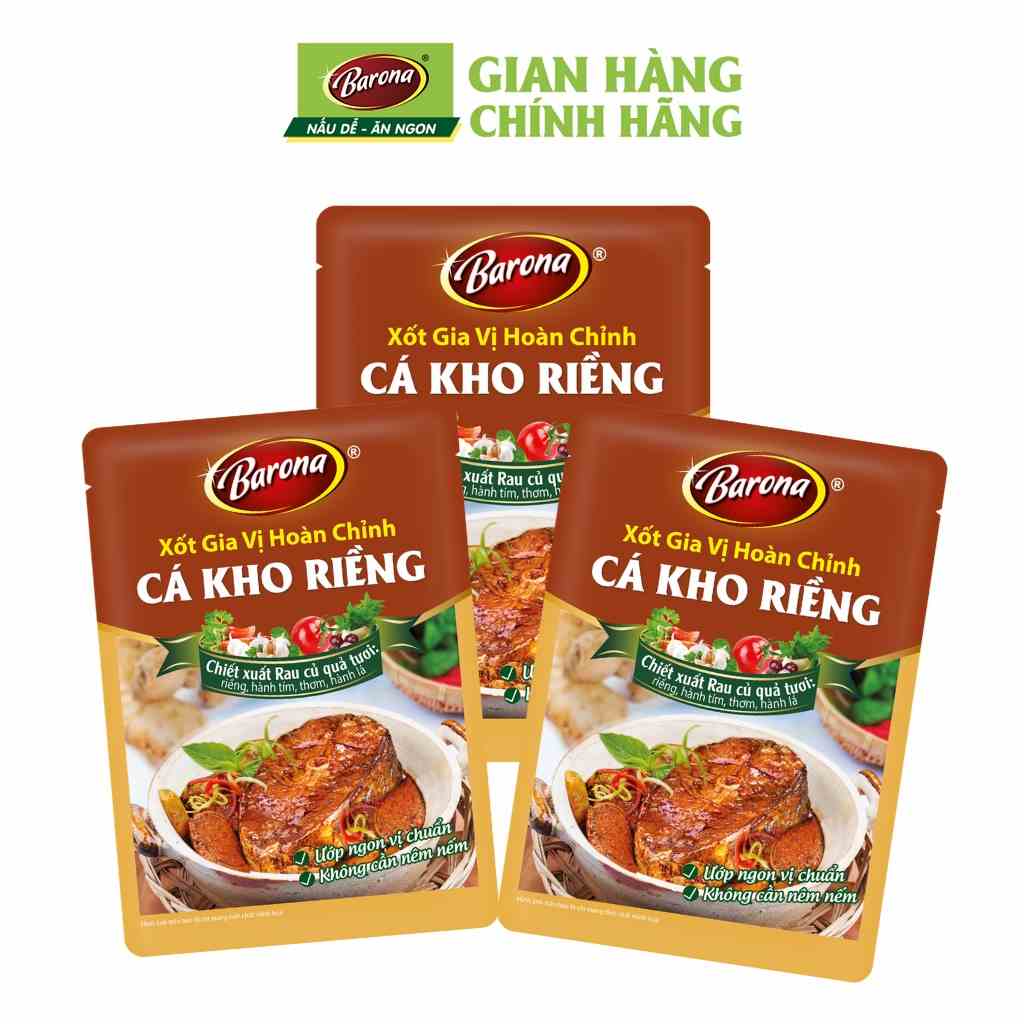 Combo 3 Gói Xốt Gia Vị Cá Kho Riềng Barona 80gr ướp ngon chuẩn vị không cần nêm nếm