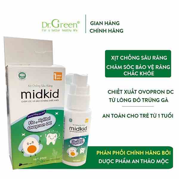 [Mã BMLTA35 giảm đến 35K đơn 99K] Xịt chống sâu răng Midkid (Dr.Green) | Chăm sóc và bảo vệ răng chắc khoẻ | 30ml