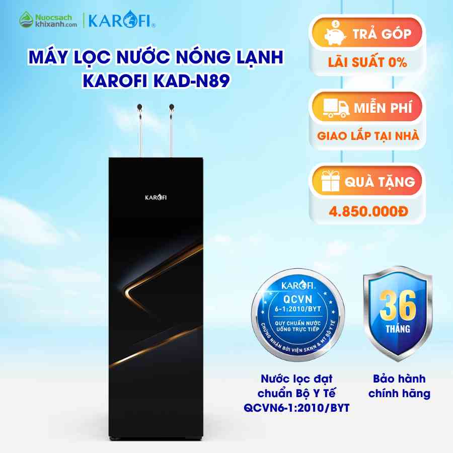 Máy lọc nước nóng lạnh Karofi KAD-N89 thiết kế sang trọng làm nóng lạnh siêu tốc bảo hành 36 tháng