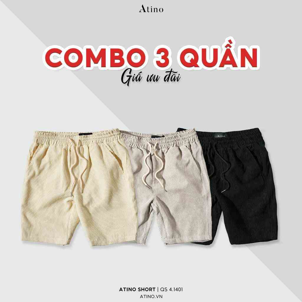 Combo 3 Quần Short Nam Trơn TNUTA ATINO Chất Liệu Nhung Tăm Dáng Trẻ Trung Form Regular QS4.1401