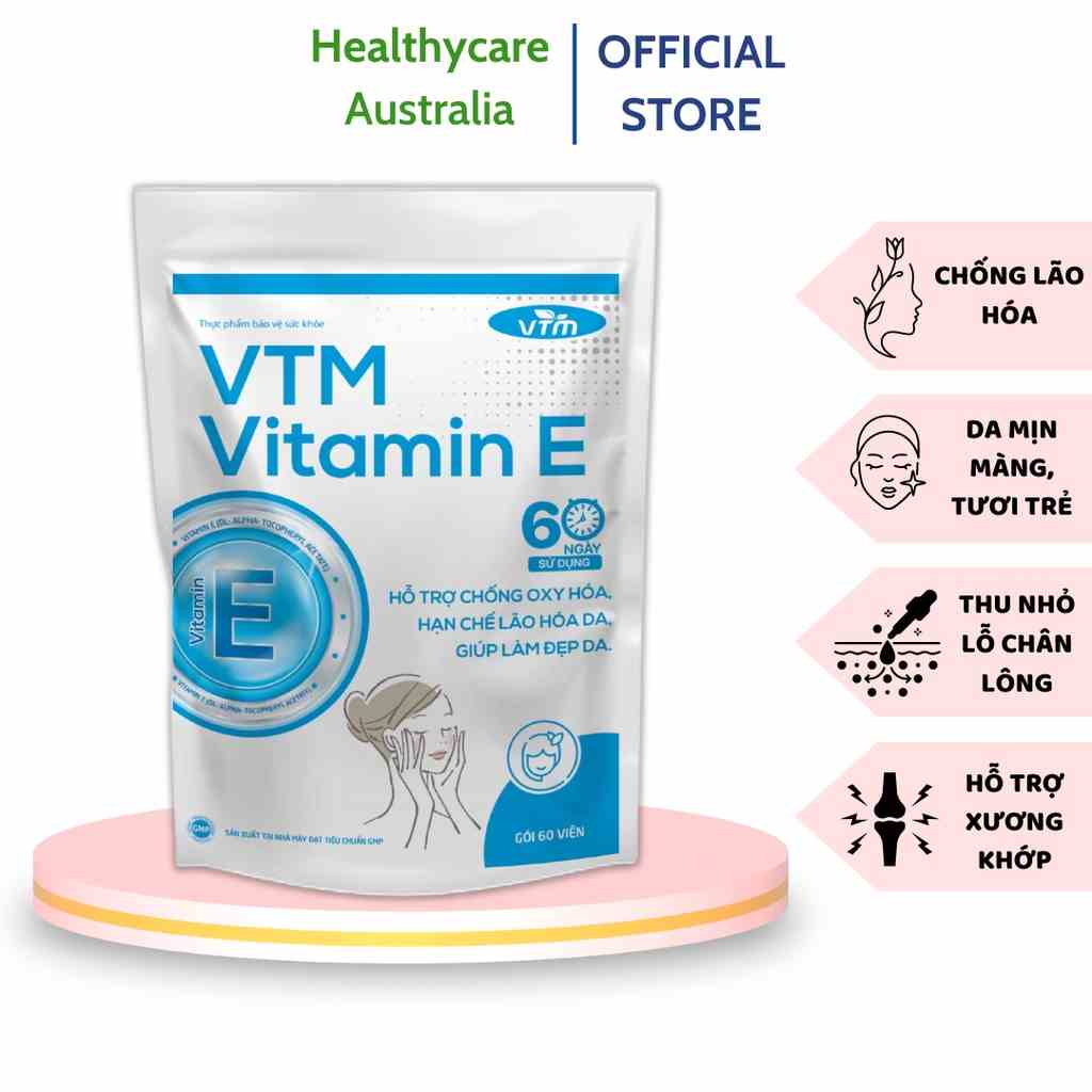 Viên uống bổ sung vitamin E VTM tăng cường sức khỏe, hỗ trợ chống oxy hóa, lão hóa da, giảm cứng khớp, tránh cảm lạnh