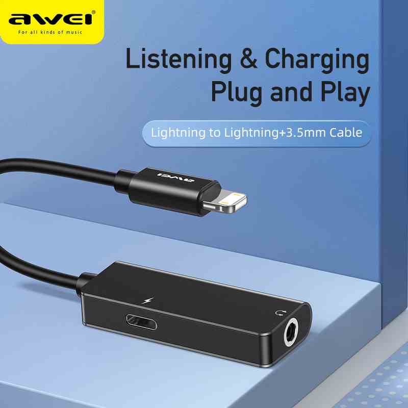 Dây cáp chuyển đổi âm thanh AWEI CL-121 2 trong 1 cổng Lightning và cổng lỗ cắm 3.5mm tiện lợi