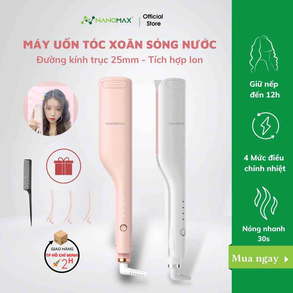 Máy Uốn Tóc Xoăn Gợn Sóng Nước NANOMAX D25 4 Mức Điều Chỉnh Nhiệt Làm Nóng 30 Giây Ion Âm Bảo Vệ Tóc Chất Liệu Gốm Cao C