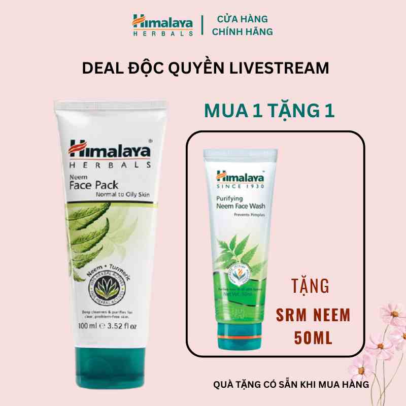 [ĐỘC QUYỀN LIVESTREAM] Mặt nạ đất sét kiềm dầu Himalaya Neem Face Pack 100ml Tặng Sữa rửa mặt neem 50ml