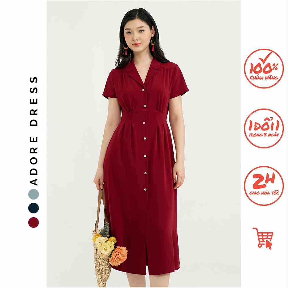 Đầm midi dresses tuytsy trơn 3 màu khuy rose vintage 311DR2022 ADORE DRESS