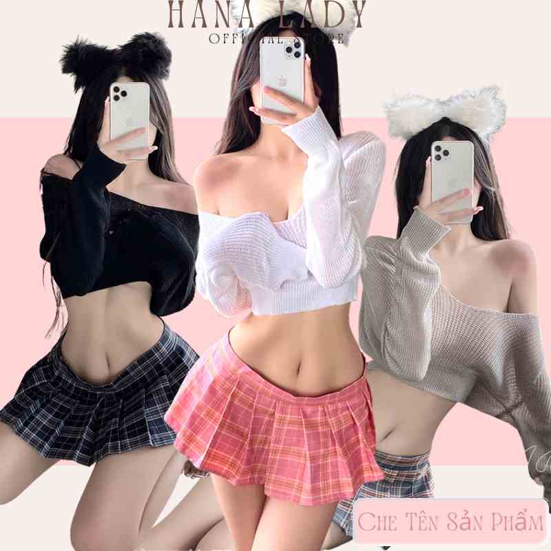 Váy ngủ nữ phong cách nữ sinh croptop caro ngắn sexy HanaLadyStore C293