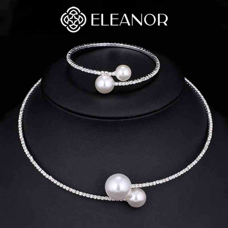 Dây chuyền choker lắc tay dạng kiềng Eleanor Accessories bộ trang sức đính đá ngọc trai nhân tạo phụ kiện trang sức nữ