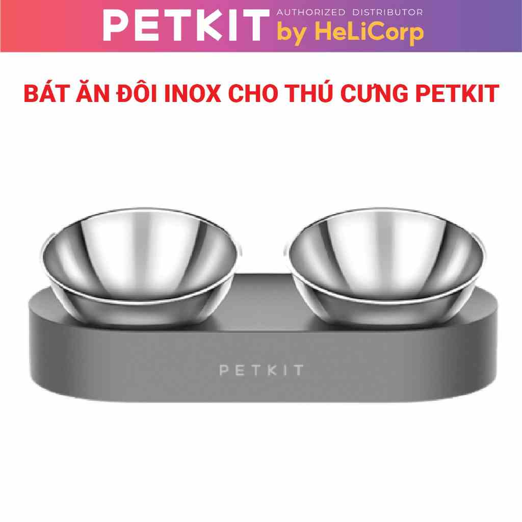 Bát Ăn Đôi Inox, Chén Ăn Chống Gù Cho Chó Mèo Nghiêng 15 Độ Petkit