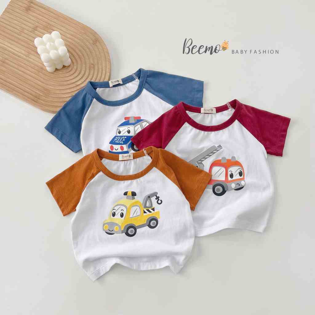 Áo phông Beemo cộc tay raglan in hình những chiếc xe trong thành phố vải cotton thoáng mát cho bé từ 1 - 7 tuổi 23241A