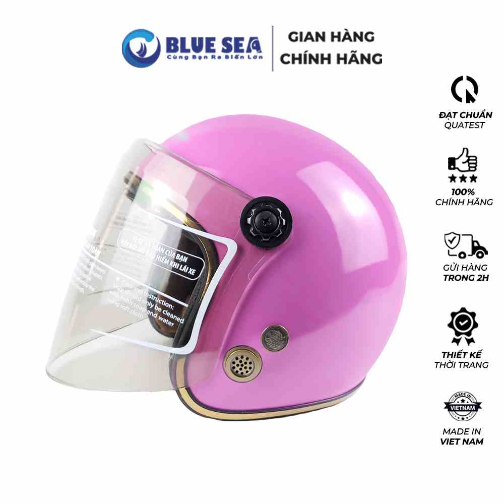 [Mã INBAU30 giảm 30K đơn 199K] Mũ Bảo Hiểm 3/4 - Blue Sea A100K - Màu Hồng Phấn - Có Kính Chắn Gió Cao Cấp - Chính hãng