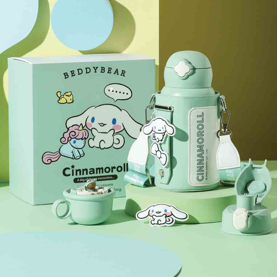 Bình giữ nhiệt Cho Bé Beddy bear - Dung tích  630ml - 3 Nắp thay thế - Phiên bản Chó Cinnamoroll - Thép Không gỉ 316