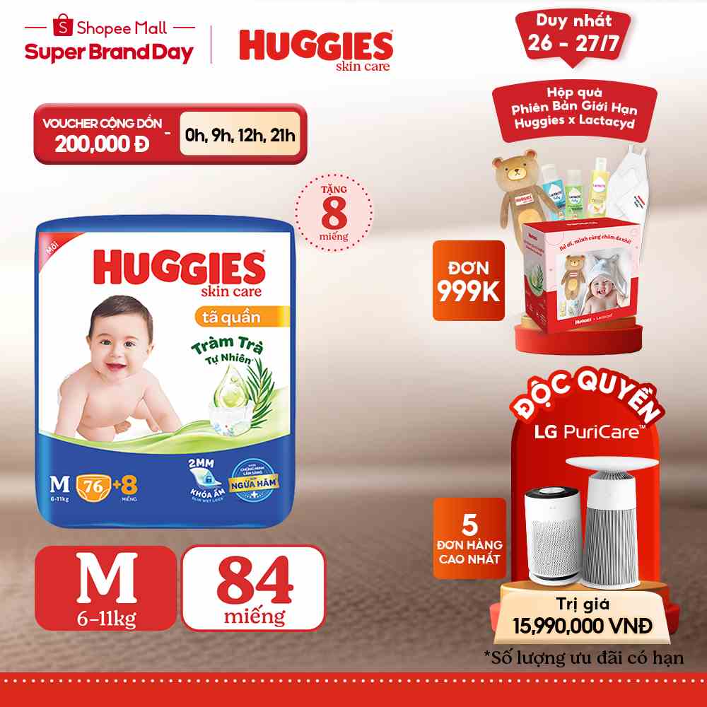 Tã quần Huggies Skincare Super Jumbo M76/L68/XL60/XXL54+8