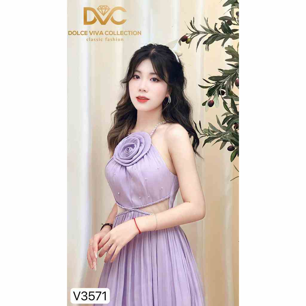 VÁY MAXI TÍM CỔ YẾM ĐÍNH HOA NGỰC MẶC ĐI BIỂN ĐI DU LỊCH V3571- DVC