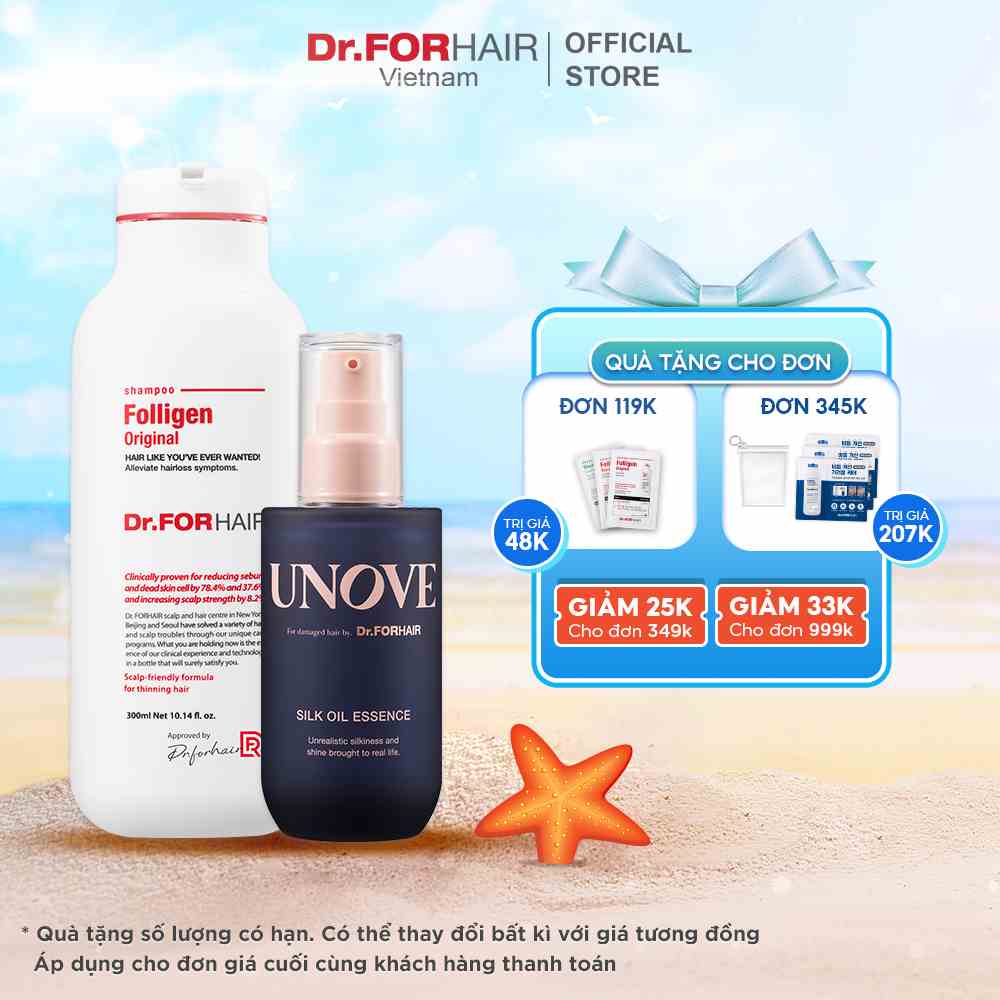 Combo gội dưỡng hỗ trợ mọc tóc nuôi dưỡng tóc và da đầu Dr.FORHAIR Original Shampoo x Silk Oil Essence