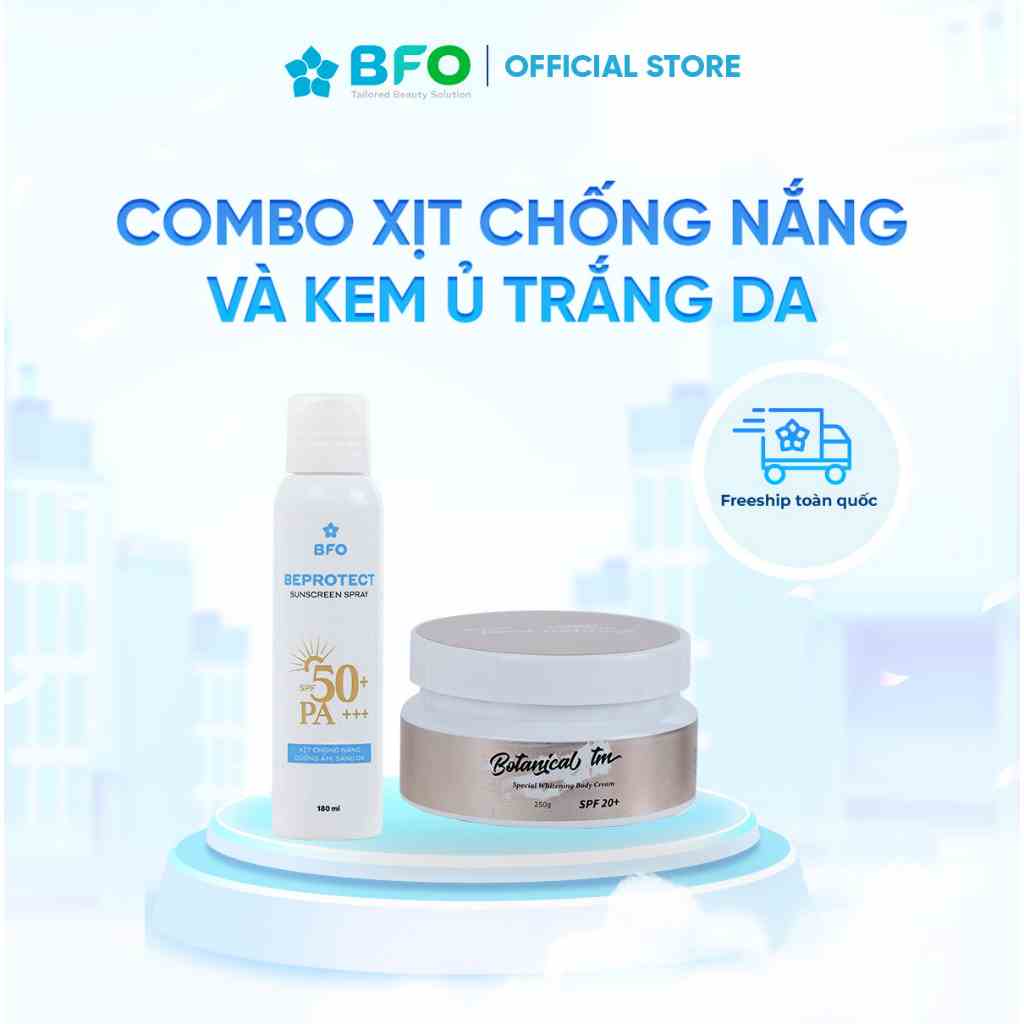 Combo Xịt chống nắng Beprotect Sunscreen Spray 50ml + Kem ủ trắng da Toàn thân Botanical TM Special Whitening Body