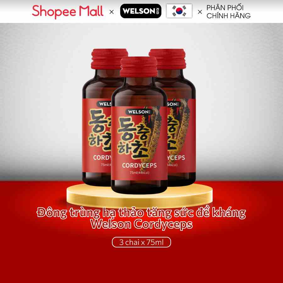 Đông trùng hạ thảo tăng sức đề kháng Welson Cordyceps hộp 3 chai x 75ml