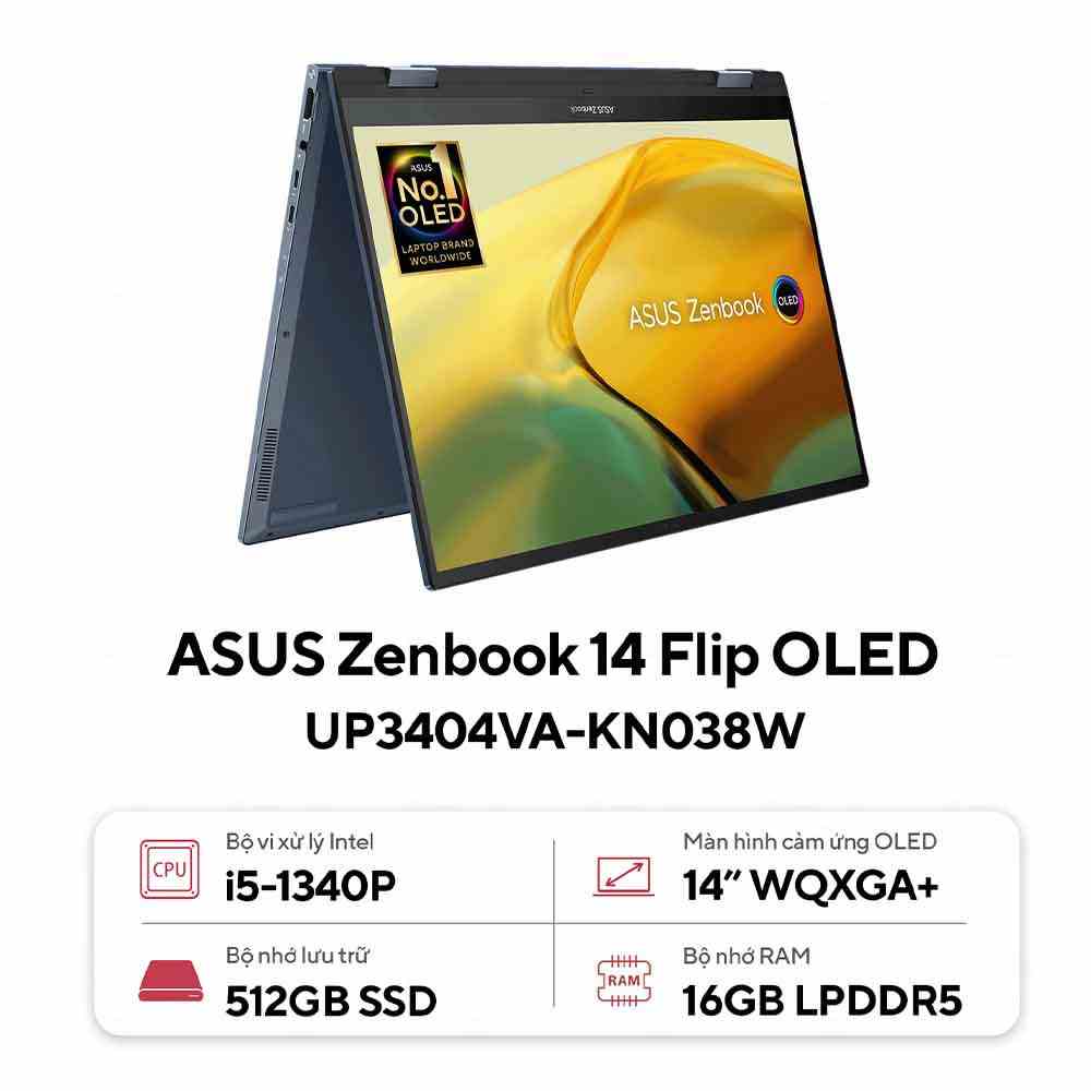 [Mã BMLTB35 giảm đến 35K đơn 99K] Laptop Asus Zenbook 14 Flip OLED UP3404VA-KN038W (Intel Core i5-1340P | 14