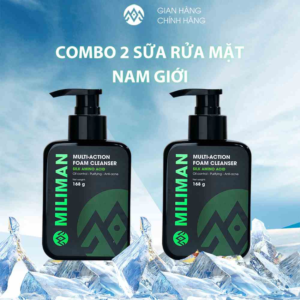 [Tặng Nước Hoa] Combo 2 Sữa Rửa Mặt Nam Da Dầu Trắng Da Ngừa Mụn Thương Hiệu MILIMAN Multi – Action Foam Cleanser 168g