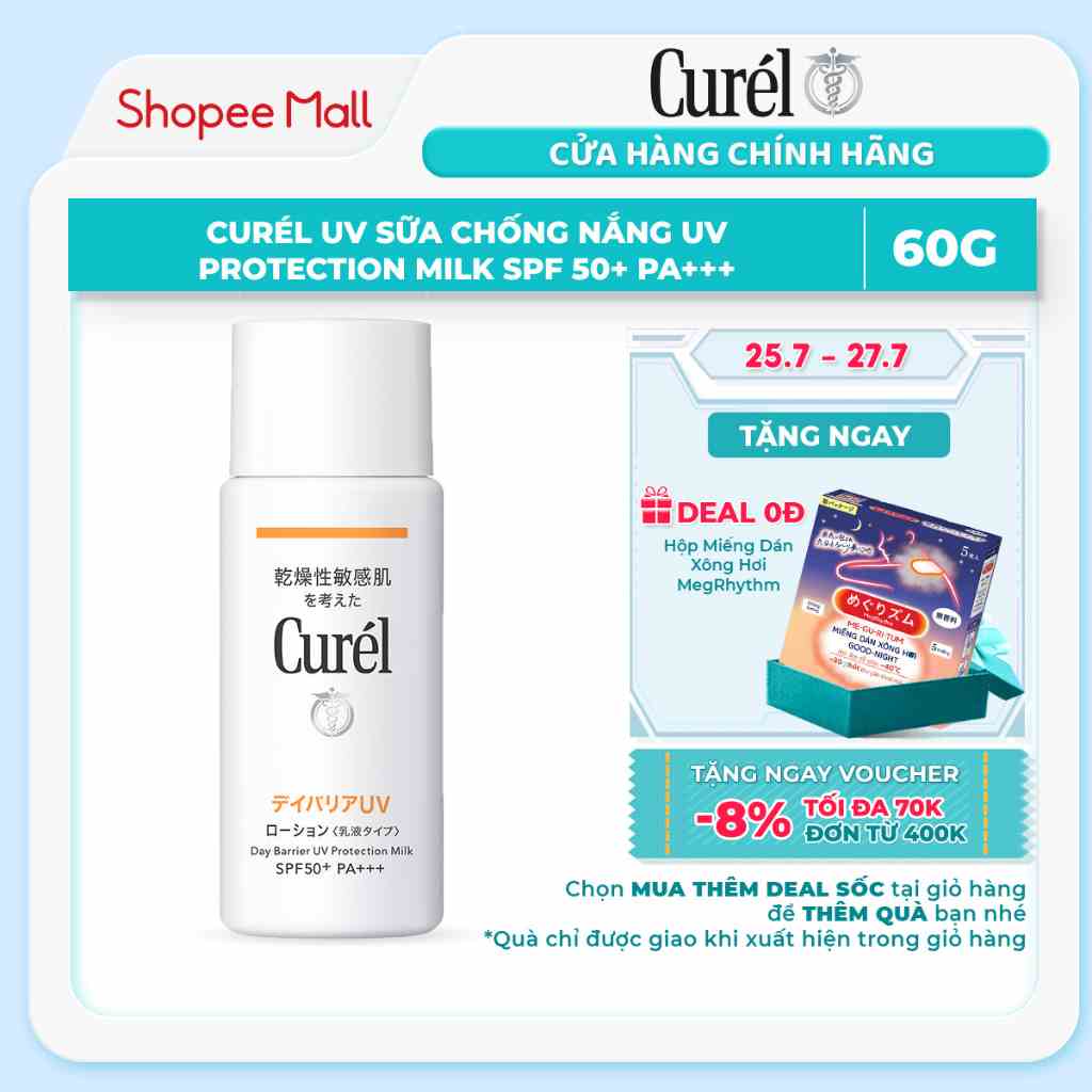 Sữa chống nắng Curel UV Protection Milk SPF 50+ PA+++ 60ml