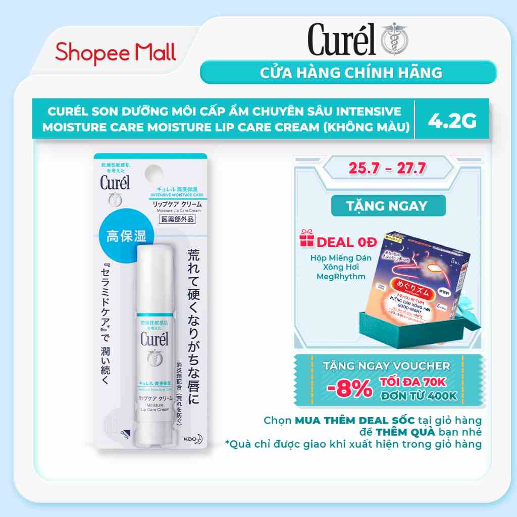 Son Dưỡng Môi Cấp Ẩm Chuyên Sâu Curel Intensive Moisture Care Moisture Lip Care Cream 4.2g Không Màu