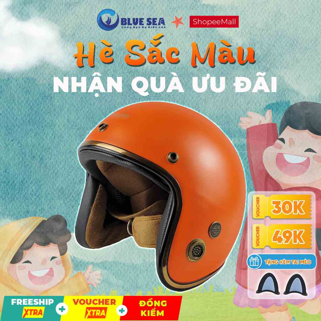 [TẶNG MỎ] Mũ Bảo Hiểm 3/4 đầu Blue Sea A101 - Sơn Mờ - Lót tháo rời - Freesize - Hàng chính hãng