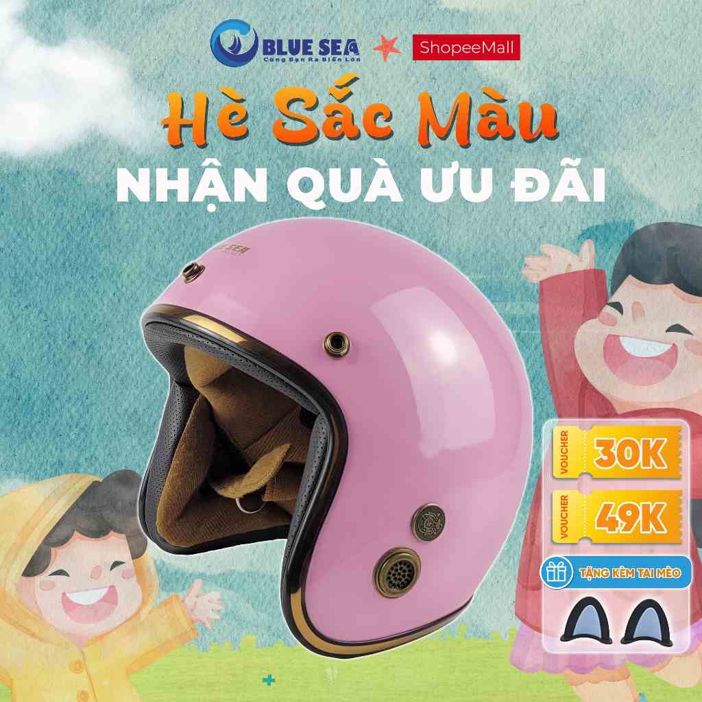 [TẶNG MỎ] Mũ Bảo Hiểm 3/4 đầu Blue Sea A101 - Đủ Màu Sơn - Lót tháo rời - Freesize - Hàng chính hãng