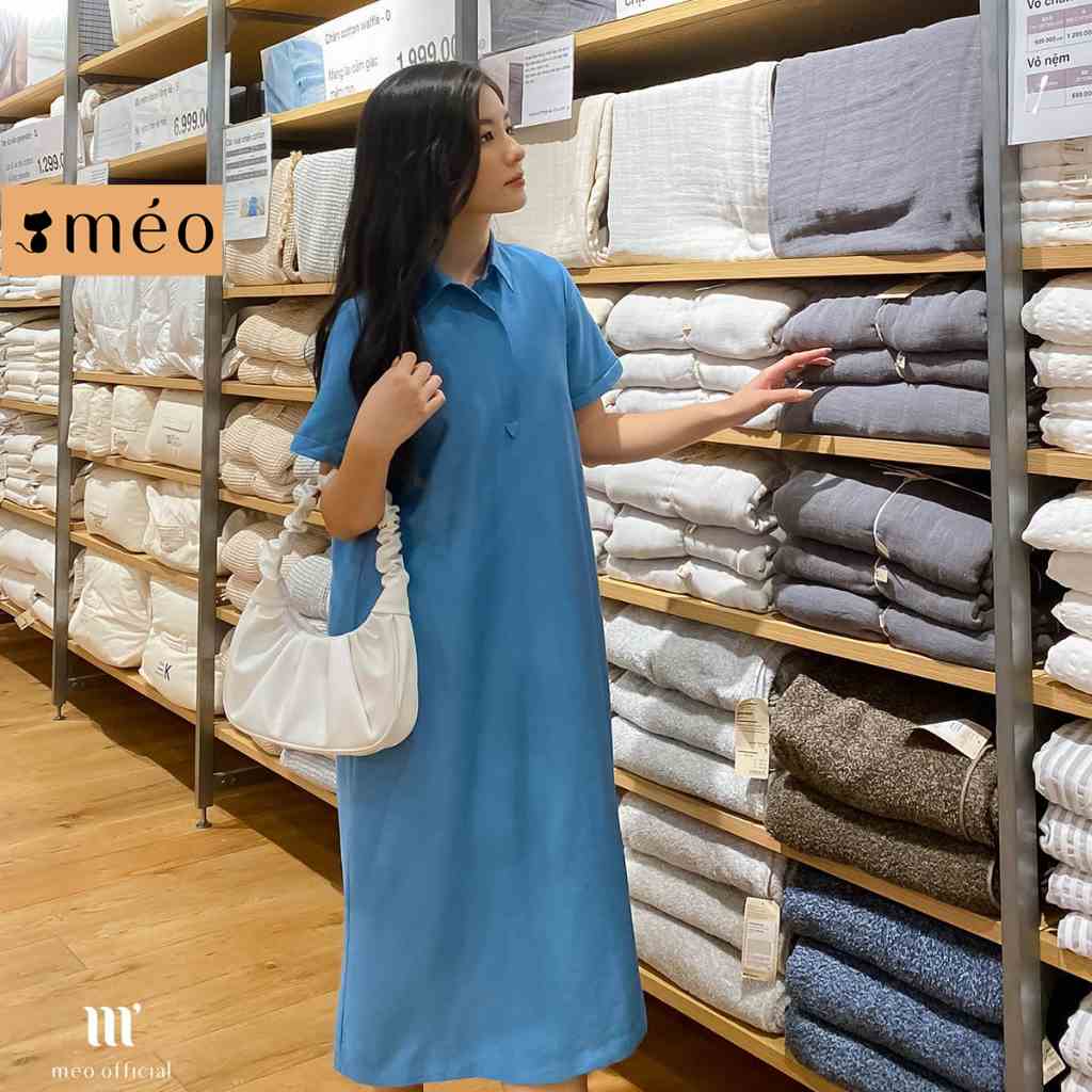 Váy liền nữ Méo shop form suông dáng dài cổ sơ mi Kunffa