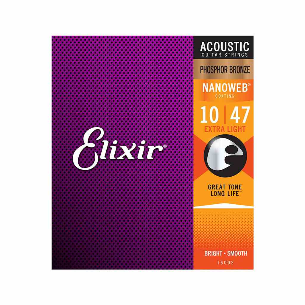 Bộ dây đàn Guitar Acoustic - Elixir 16002 - Phosphor Bronze, Nanoweb, 10 47 Extra Light