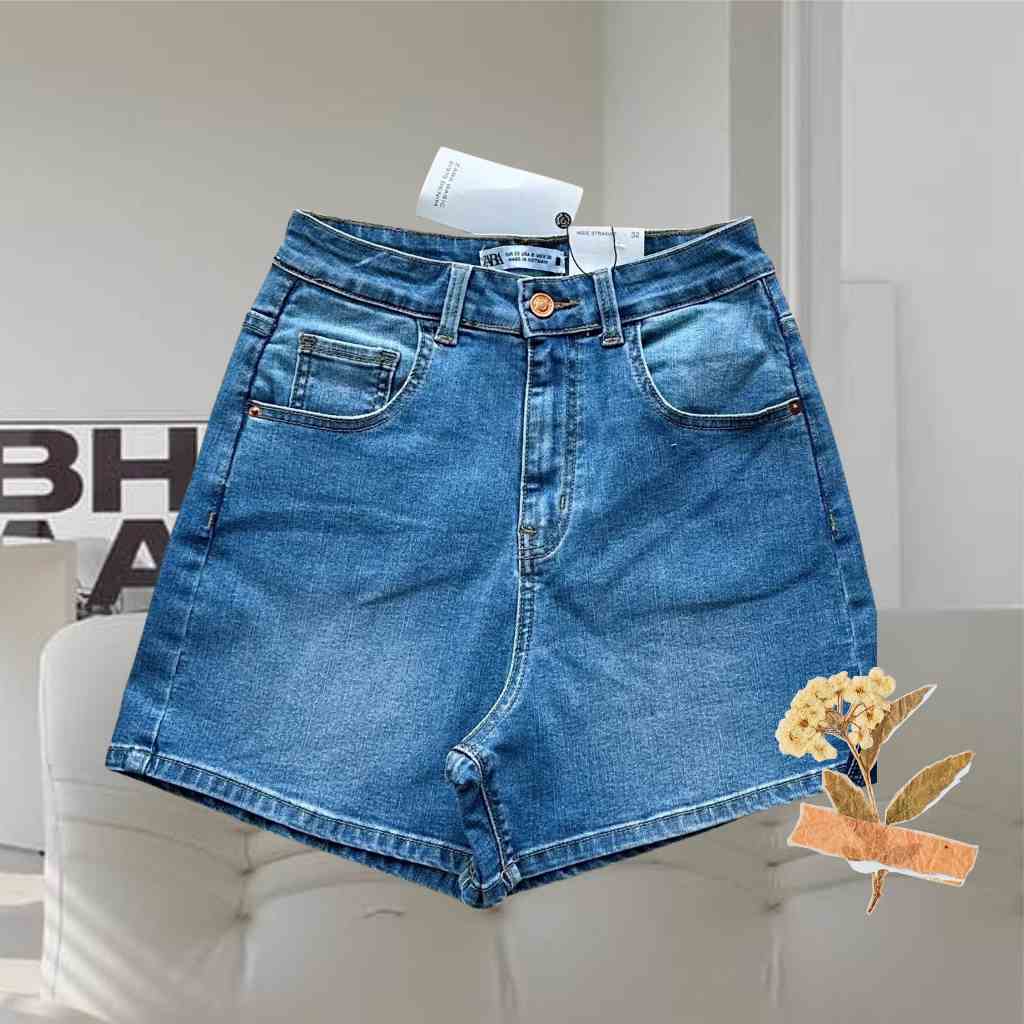 Quần short jean căn bản màu trung ống vừa chất jean co giãn Callene (XK736)