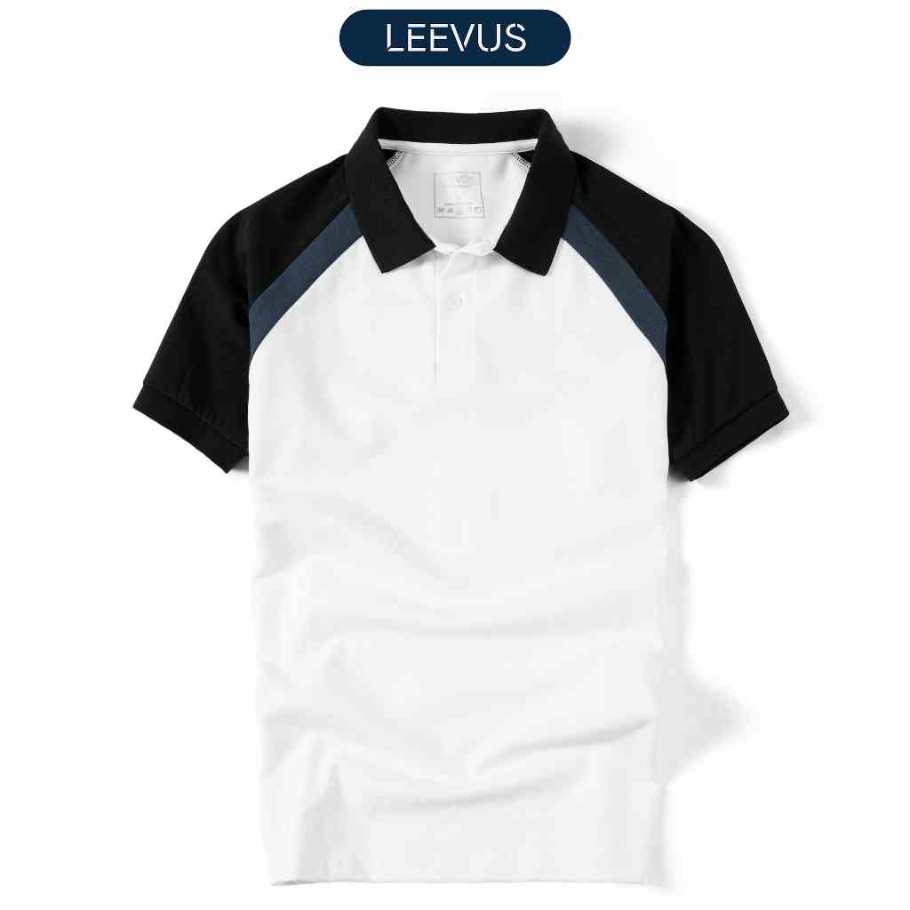 Áo Polo nam ROVE LEEVUS màu trắng phối raglan đen xanh,  CVC cá sấu, form regular APL316