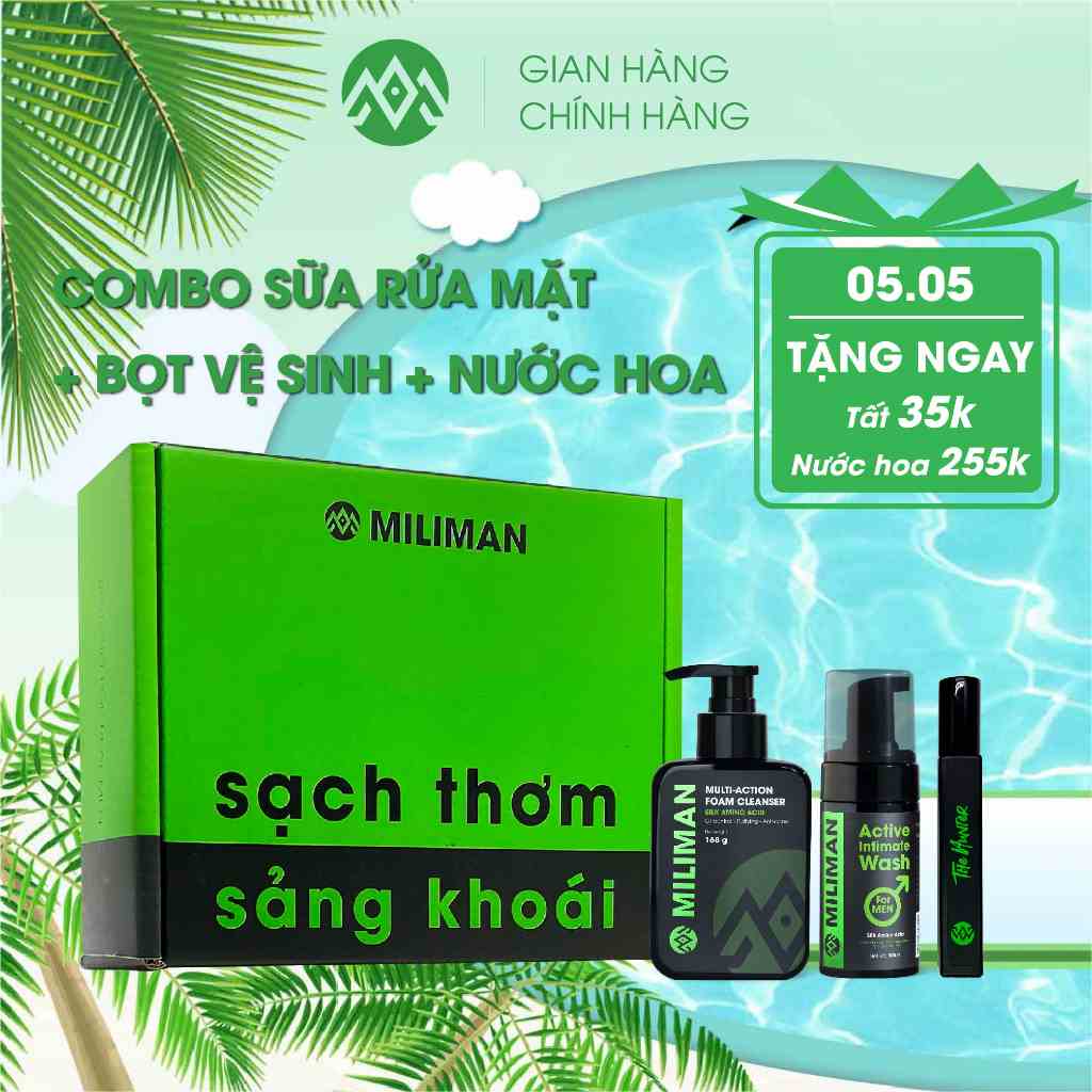 Combo Quý Ông Hoàn Hảo MILIMAN Gồm Sữa Rửa Mặt, Bọt Vệ Sinh và Nước Hoa Nam