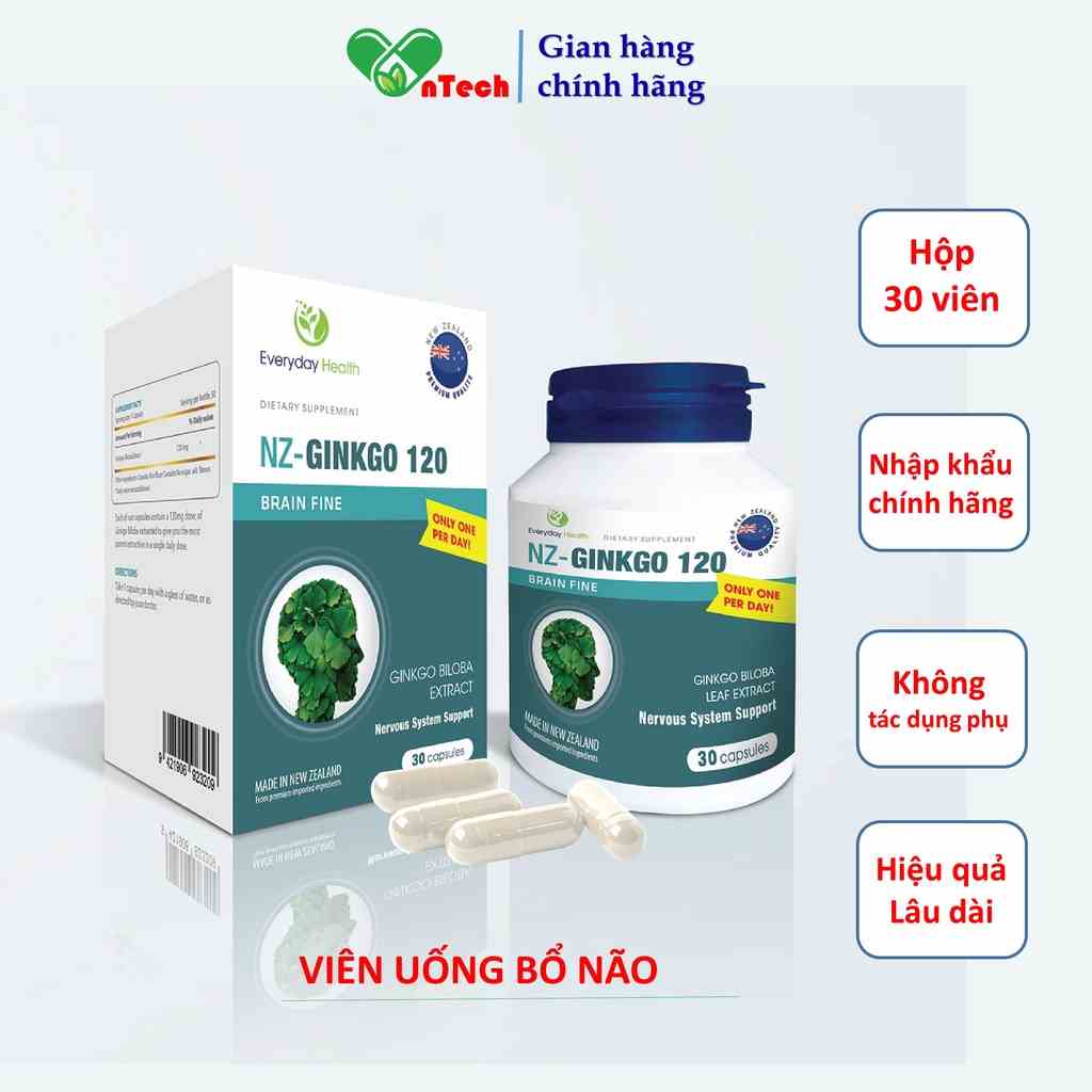 Bổ não NZ - Ginkgo 120 Everyday health hoạt huyết dưỡng não tăng tuần hoàn não cải thiện trí nhớ tăng khả năng tập trung