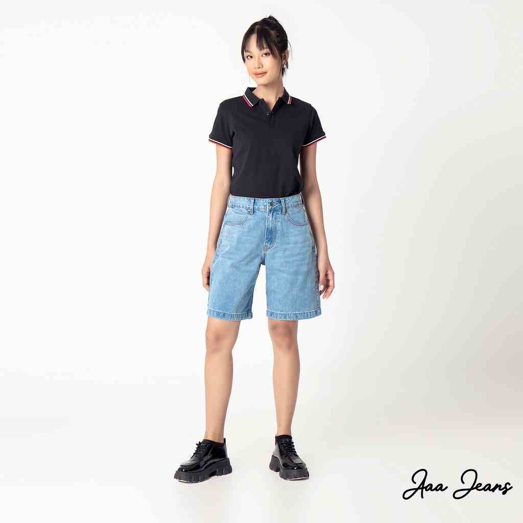 Quần short jean nữ lưng cao ngang gối Aaa Jeans Light Blue