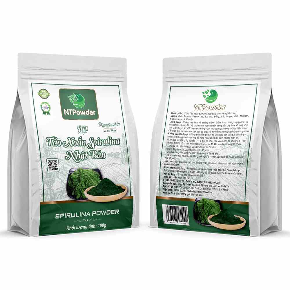 [Mã BMLTB35 giảm đến 35K đơn 99K] Bột Tảo Xoắn Spirulina Nhật Bản sấy lạnh NTPowder túi 100gr - Nhất Tín Food