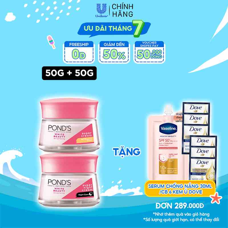 Combo Kem Dưỡng Da PONDS White Beauty Trắng Mịn Không Tỳ Vết Ngày Và Đêm (50g x 2)