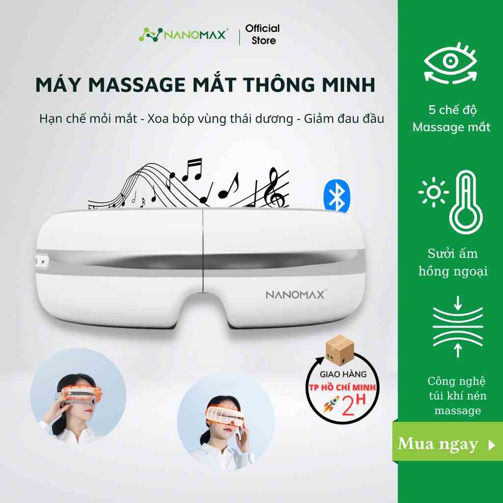 Máy Massage Mắt NANOMAX Y03, Công Nghệ Túi Khí Nén, Làm Nóng Hồng Ngoại, 5 Chế Độ,  Giảm Mỏi Mắt, Xoa Bóp Thái Dương