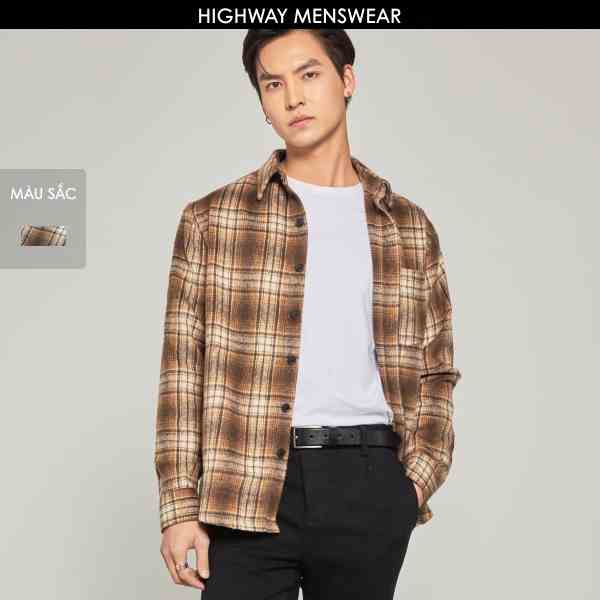 Áo sơ mi nam dày dặn kẻ nâu Highway (Menswear) Godrick